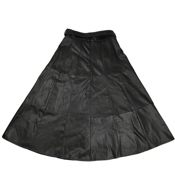 Beulah Style Black A-Line Faux Leather Midi Skirt Womens Small New Flawed - Picture 2 of 8